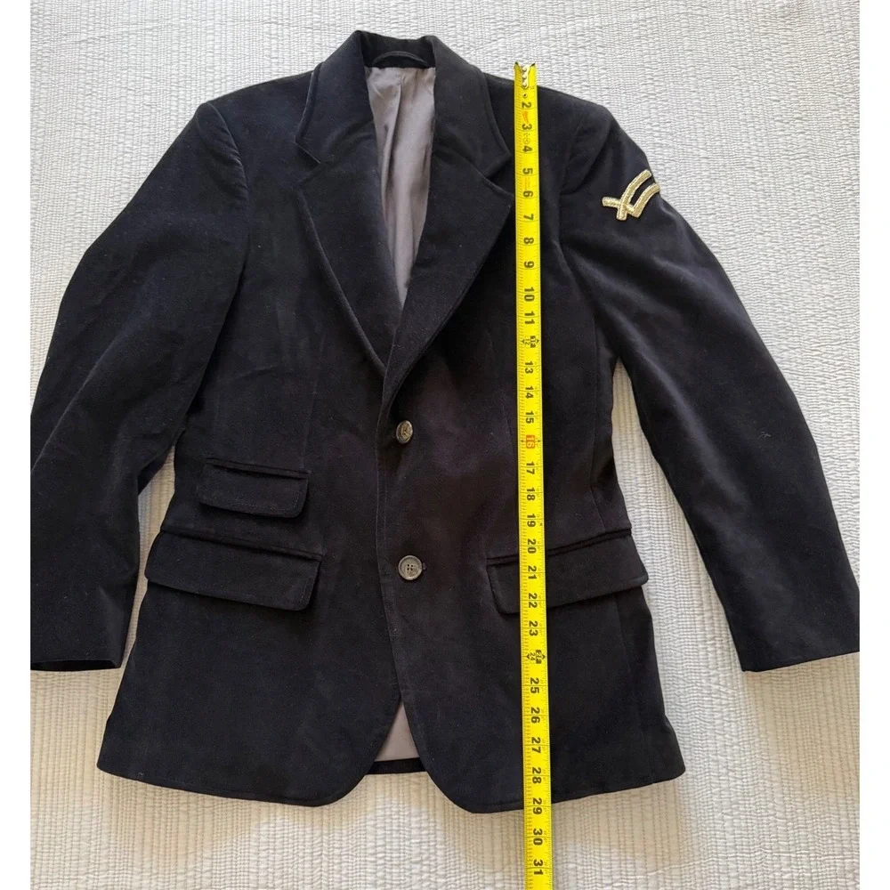 William Rast Mens Black Velvet‎ Blazer Jacket Gold Logo Sleeve Two Button Size S